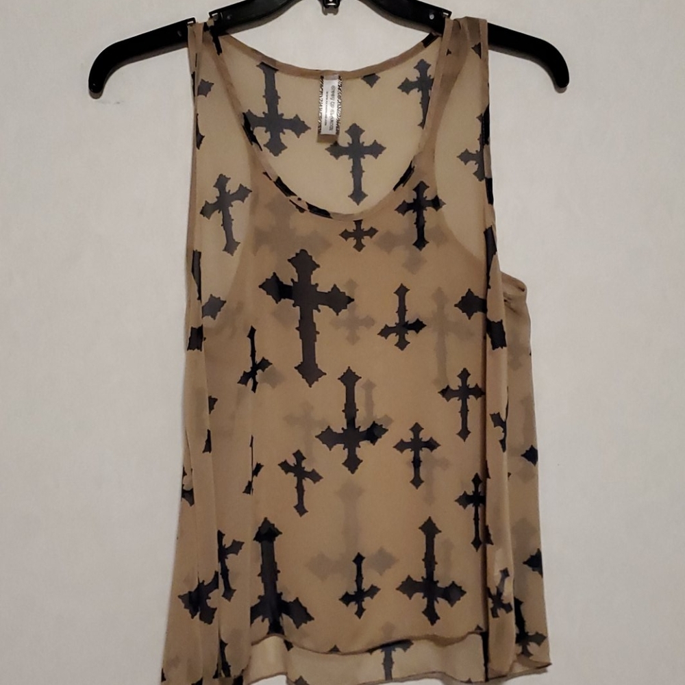 Tan Tank Top with Crosses